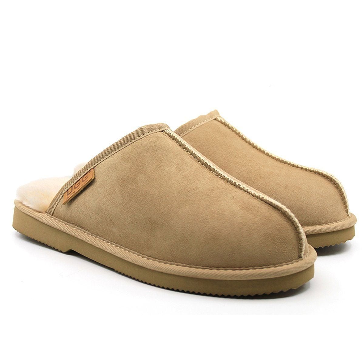 Auzland premium men's UGG slippers featuring soft, Australian-made scuff design with plush lining and durable sole.