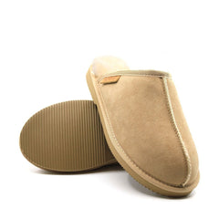 Australian-made UGG men's premium scuff slippers by Auzland, featuring soft suede material and plush lining for comfort.