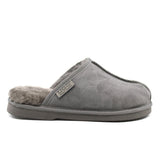 A pair of grey UGG premium men's scuff slippers by Auzland, Australian-made, displayed on a plain background.