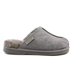 A pair of grey UGG premium men's scuff slippers by Auzland, Australian-made, displayed on a plain background.
