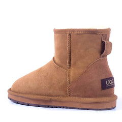 Auzland premium mini classic UGG boots for women, showcasing soft suede exterior and cosy sheepskin lining.