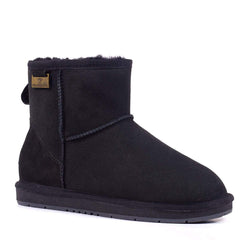 Black Auzland Premium Mini Classic UGG Boots for women and men, showcasing cosy suede exterior and soft shearling lining.