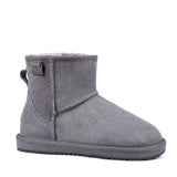 A pair of grey Auzland Premium Mini Classic UGG Boots for women, showcasing cosy sheepskin lining and soft suede exterior.