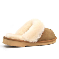 A pair of Auzland Premium Women UGG Slippers in roozee color, featuring soft sheepskin lining and durable sole, Australian-made slippers.