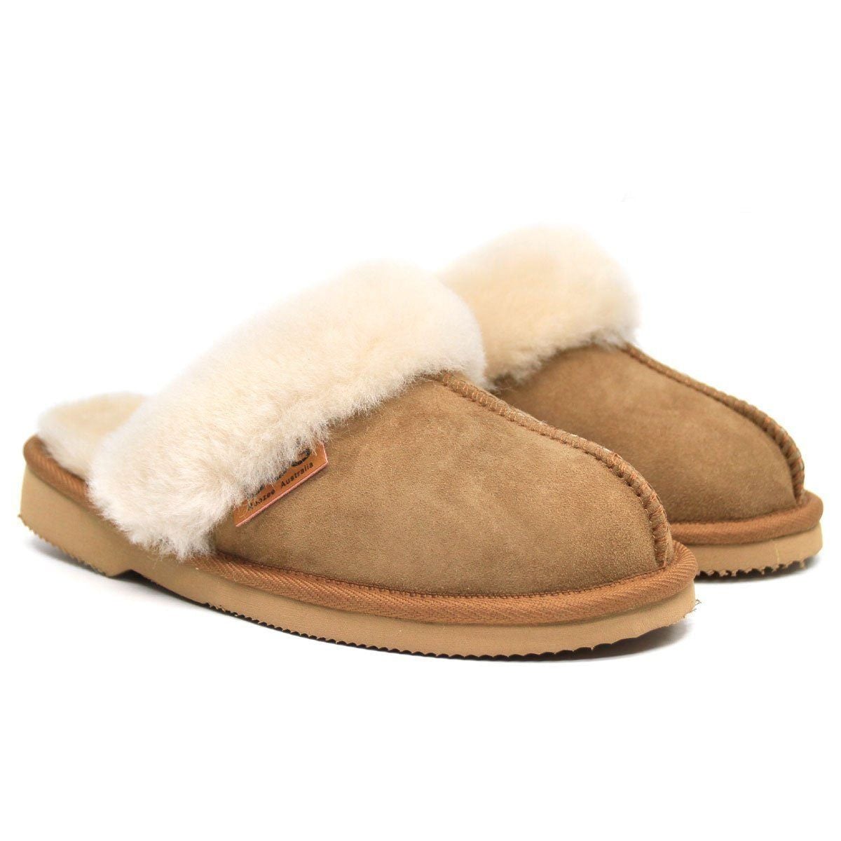 Australian-made UGG women's slip-on slippers by Auzland with plush scuff design and soft interior for cosy comfort.