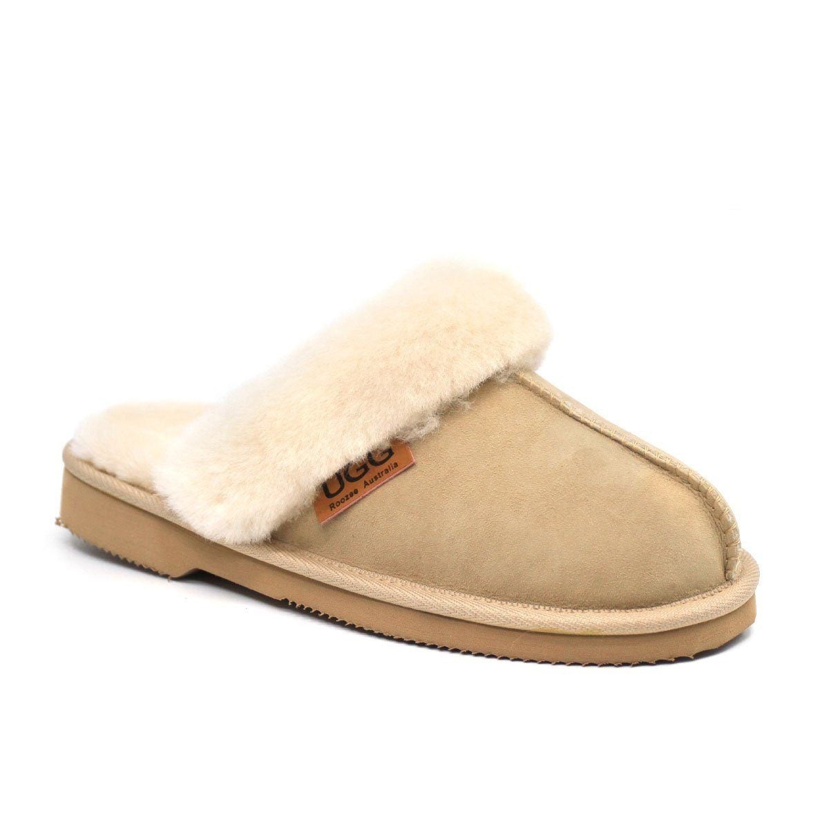 Auzland Premium Women UGG Slippers in blush pink, Australian-made, soft scuff design with plush lining and slip-on style.