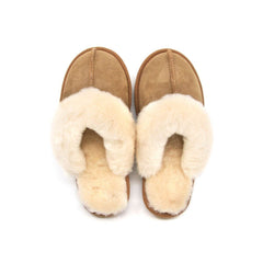 Auzland Premium women UGG slippers in roozee color, Australian-made cosy slip-on shoes with soft shearling lining and rubber sole.