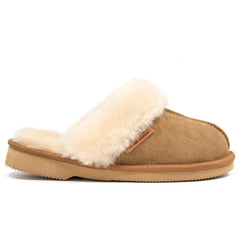 A pair of UGG premium women’s scuff slippers by Auzland in chestnut, featuring soft suede material and cosy interior.