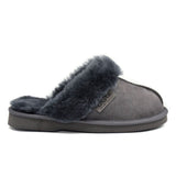 A pair of grey Australian-made UGG slippers for women by Auzland, featuring plush interior and slip-on design.