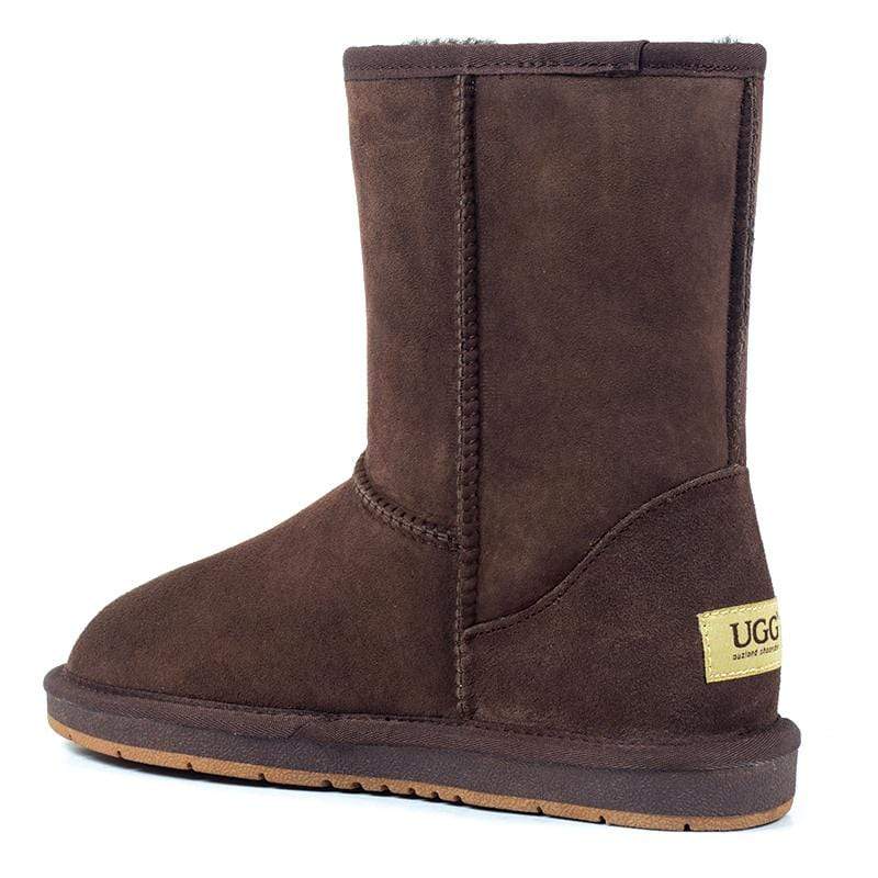 Auzland premium short classic UGG boots for women, showing the soft suede exterior and cosy shearling lining of the footwear.