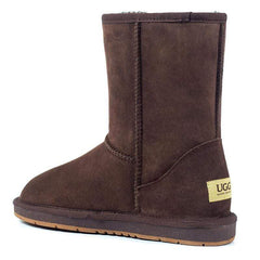 Auzland premium short classic UGG boots for women, showing the soft suede exterior and cosy shearling lining of the footwear.