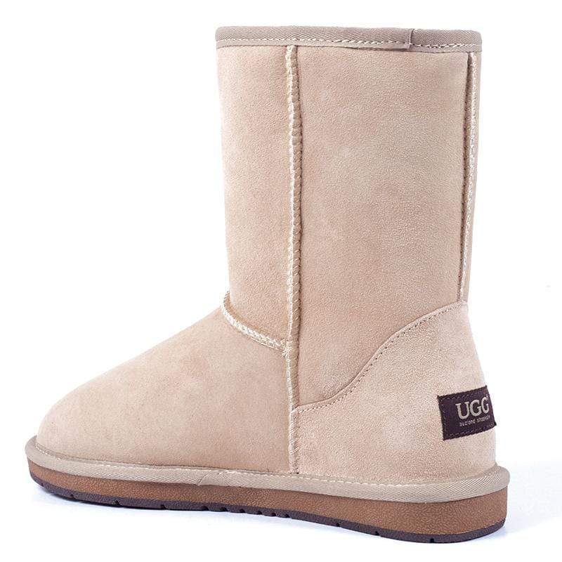 Auzland premium short classic UGG boots for women with plush sheepskin lining and suede exterior, stylish and cosy footwear.