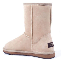 Auzland premium short classic UGG boots for women with plush sheepskin lining and suede exterior, stylish and cosy footwear.