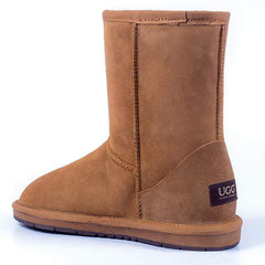 A pair of Auzland premium short classic UGG boots for women with soft sheepskin lining and suede exterior.
