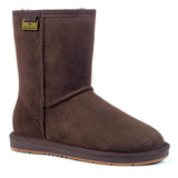 A pair of chocolate Auzland Premium Short Classic UGG Boots for women, showing the cosy, stylish exterior and ankle height.