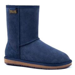 Navy premium short classic UGG boots by Auzland, women’s and men’s shoes, showing the cosy, suede exterior and plush interior.