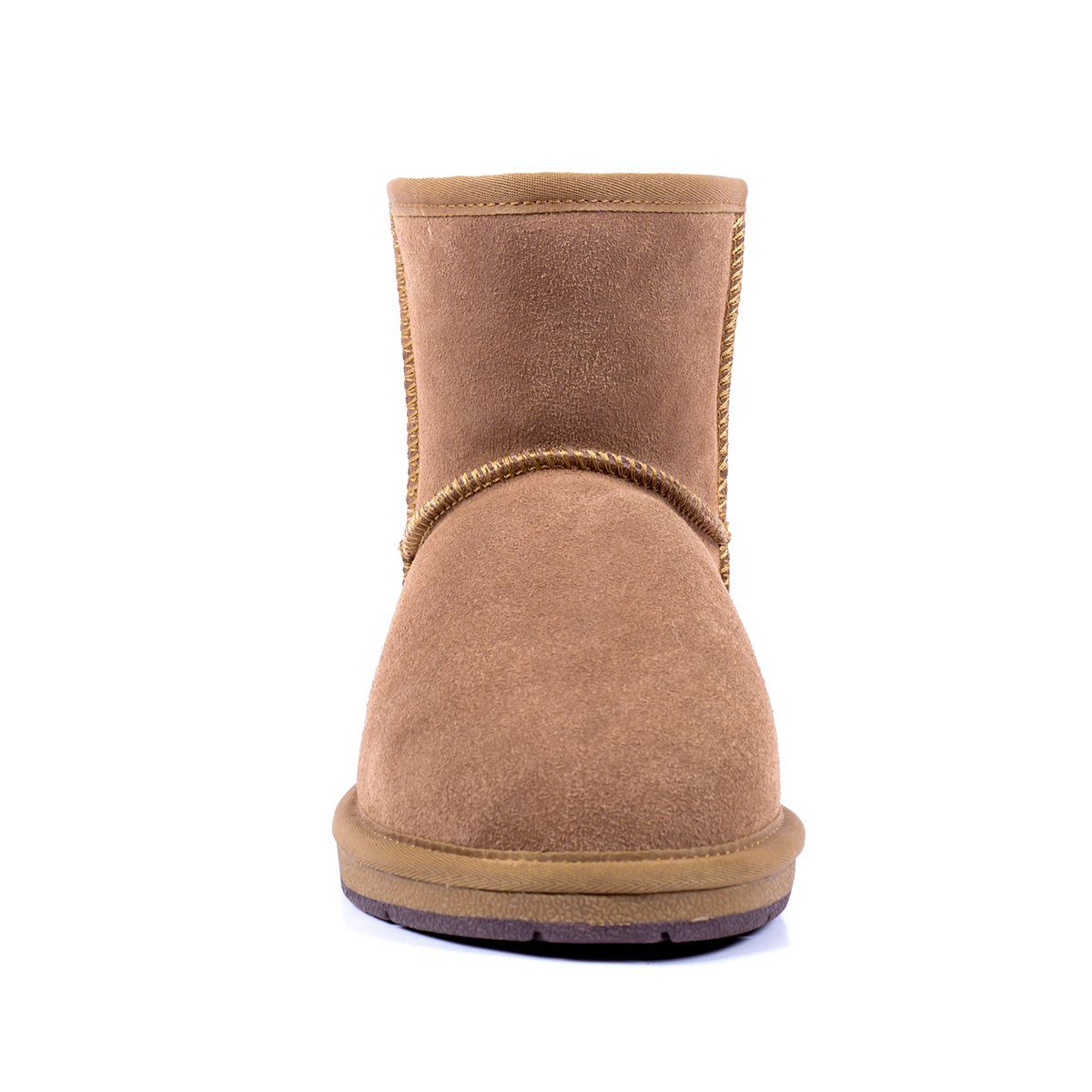 Auzland Premium Suede Mini Classic UGG Boots for women, showing beige suede exterior and cosy sheepskin lining.