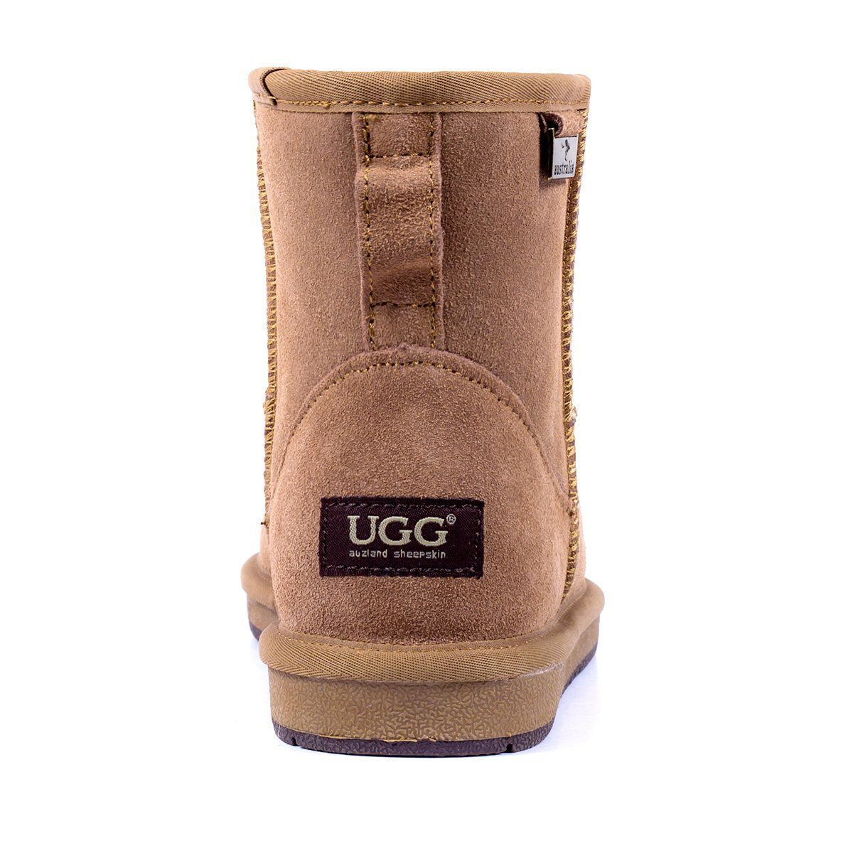A pair of Auzland premium suede mini classic UGG boots for women featuring a soft suede exterior and cosy fur lining.