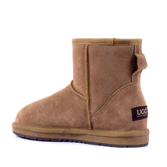Auzland Premium Suede Mini Classic UGG Boots for women, featuring tan suede exterior and cosy shearling lining.
