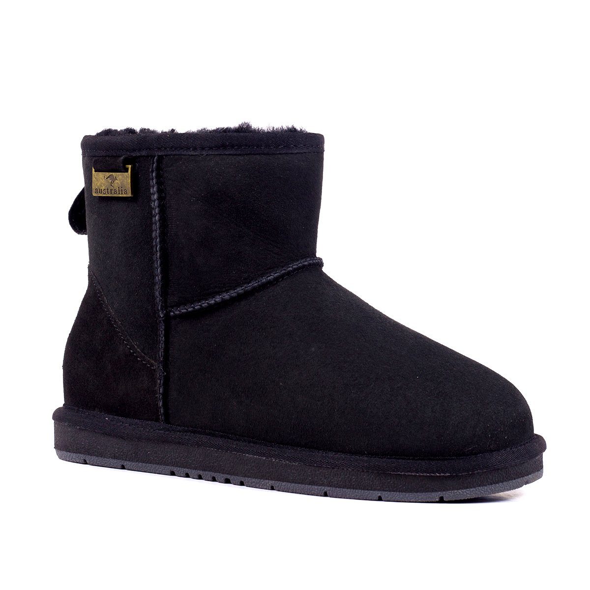 A pair of black Auzland Premium Suede Mini Classic UGG Boots for women, featuring suede material and classic design.