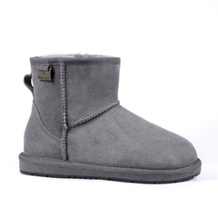 Grey Auzland Premium Suede Mini Classic UGG Boots for women, showcasing cosy ankle-height design and soft suede texture.
