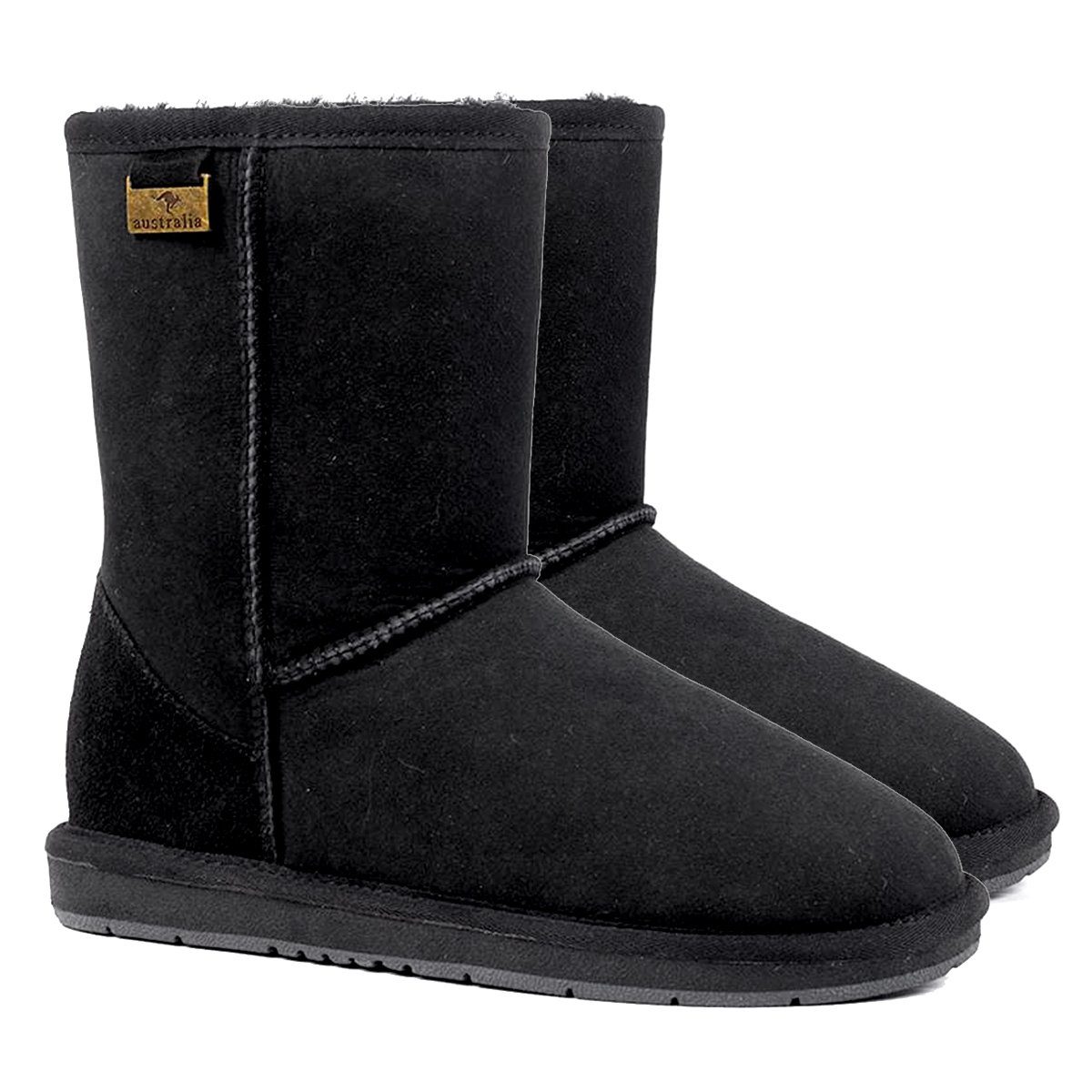 A pair of Auzland premium suede short classic UGG boots for women, featuring a cosy, stylish design with a rounded toe and flat sole.