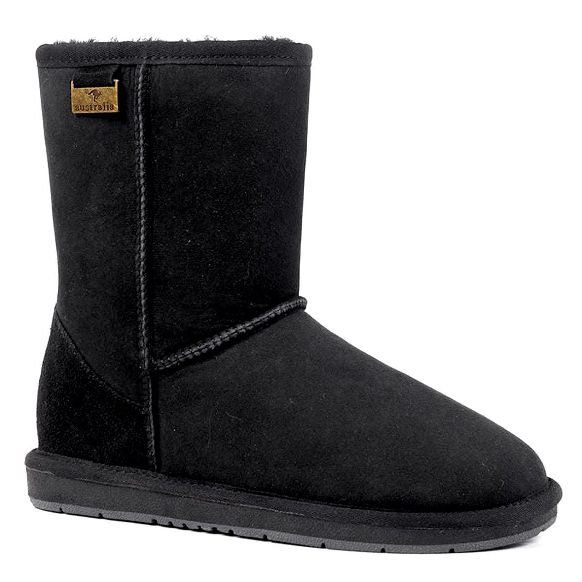 A pair of black Auzland premium suede short classic UGG boots for women, featuring a cosy slip-on design and rugged outsole.