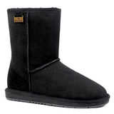 A pair of black Auzland premium suede short classic UGG boots for women, featuring a cosy slip-on design and rugged outsole.