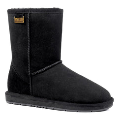 A pair of black Auzland premium suede short classic UGG boots for women, featuring a cosy slip-on design and rugged outsole.