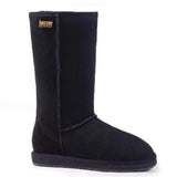 A pair of black Auzland premium tall classic UGG boots for women, featuring a cosy sheepskin interior and smooth leather exterior.