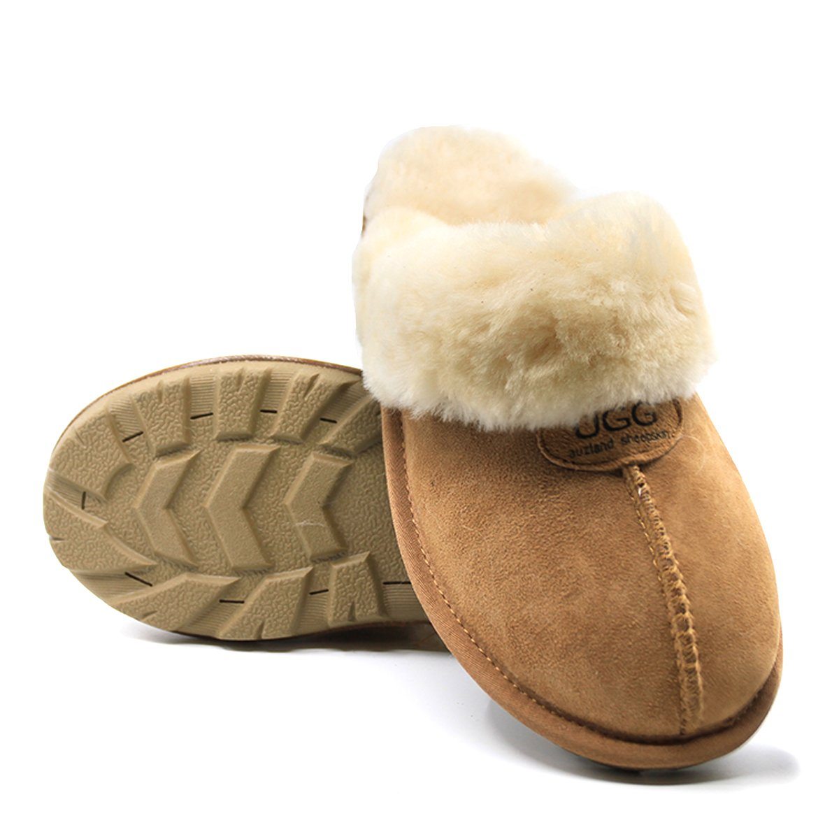Auzland UGG Scuff Slippers for women with plush interior and soft suede exterior, slip-on design for cosy indoor wear.