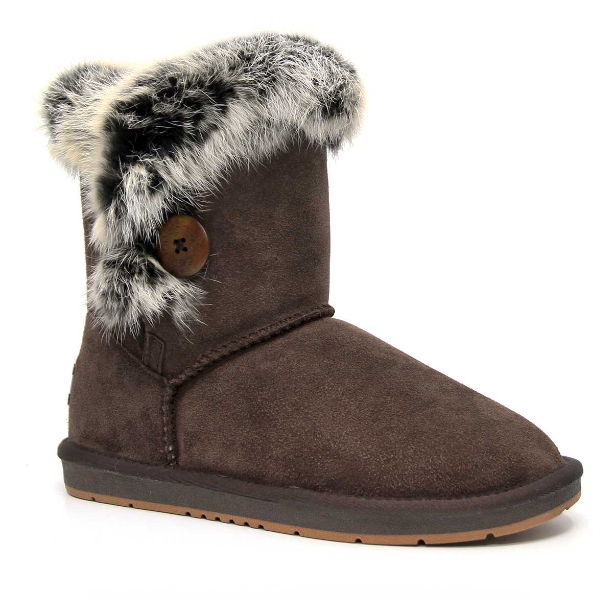 Auzland short button fur UGG boots for women, showcasing plush fur lining and stylish button details on a cosy footwear style.