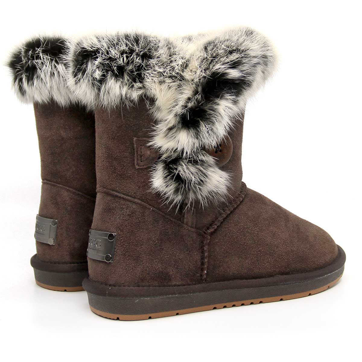 Auzland short button fur UGG boots for women, featuring button accents and cosy fur lining, stylish footwear for cold weather.
