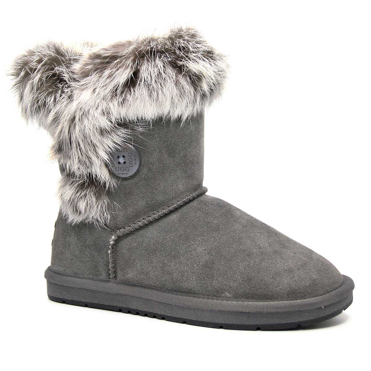 Auzland short button fur UGG boots for women with button accents and plush fur lining, stylish and cosy footwear.