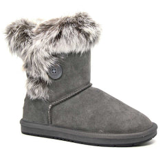 Auzland short button fur UGG boots for women with button accents and plush fur lining, stylish and cosy footwear.