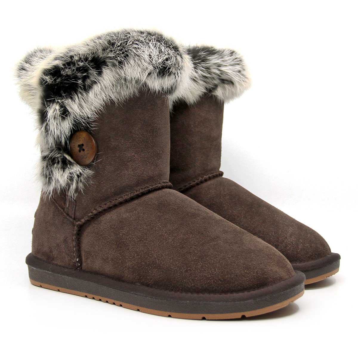 Auzland short button fur UGG boots for women, featuring a cosy fur lining and stylish button details on soft, fashionable footwear.