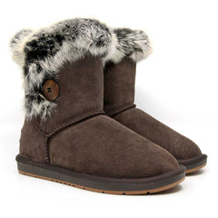 Auzland short button fur UGG boots for women, featuring a cosy fur lining and stylish button details on soft, fashionable footwear.