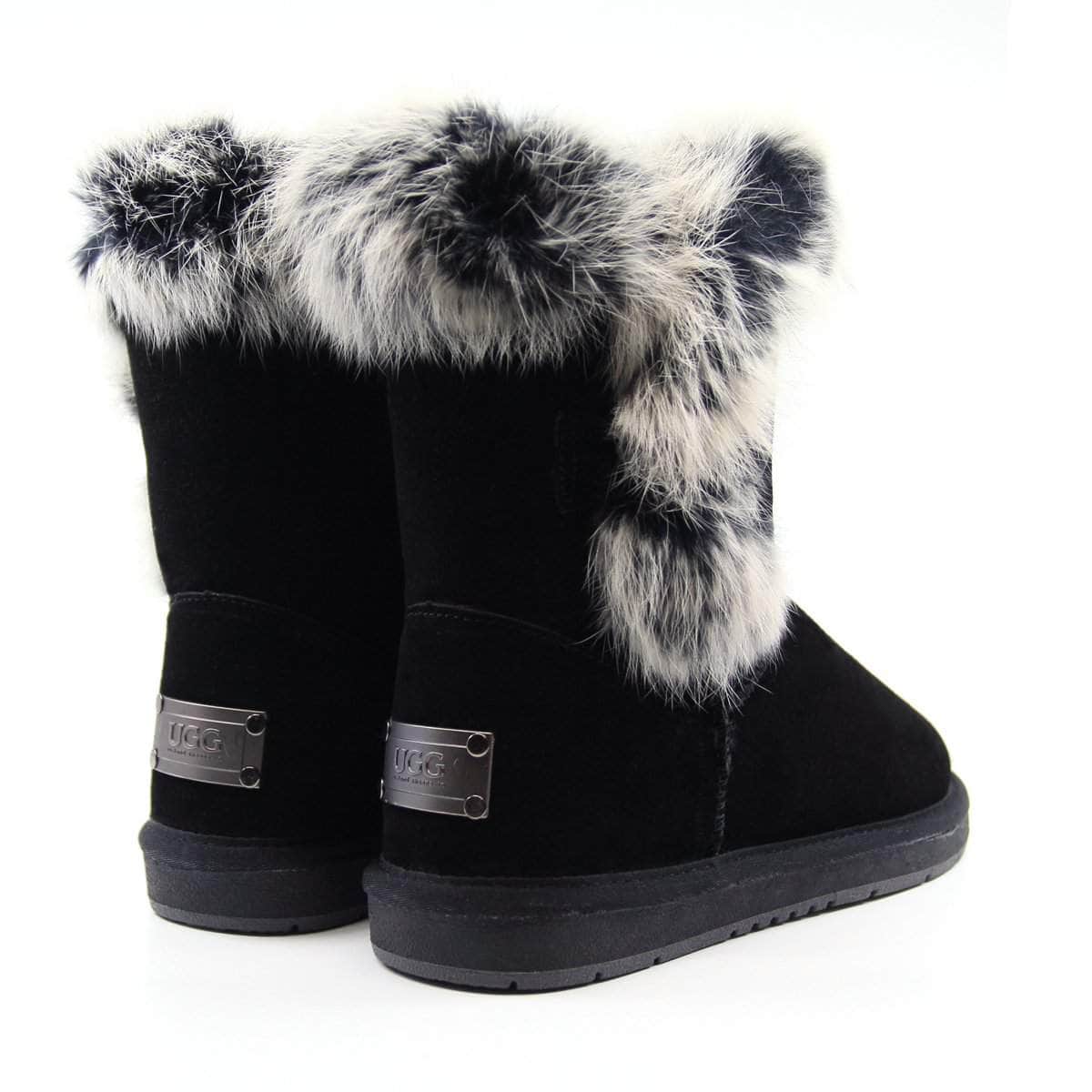 Auzland Short Button Fur UGG Boots for women with button accents and plush fur lining, stylish and warm footwear.