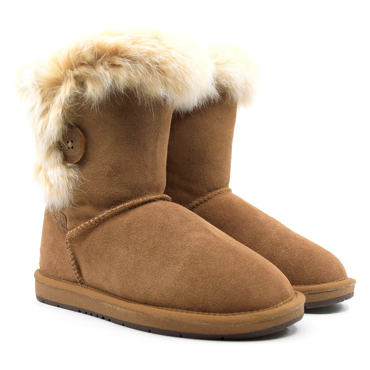 Auzland Short Button Fur UGG Boots for women featuring button accents and plush fur lining in a casual shoe style.
