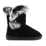 A pair of black UGG Short Button Fur Boots by Auzland featuring fur lining and button details, designed for women and men.