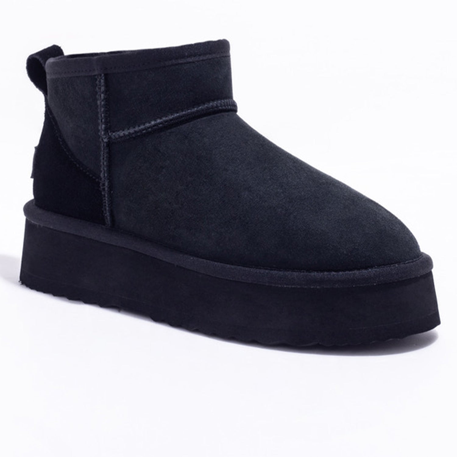 Auzland Ultra Mini Platform UGG Boots in black, showcasing the stylish, compact design with thick platform soles.