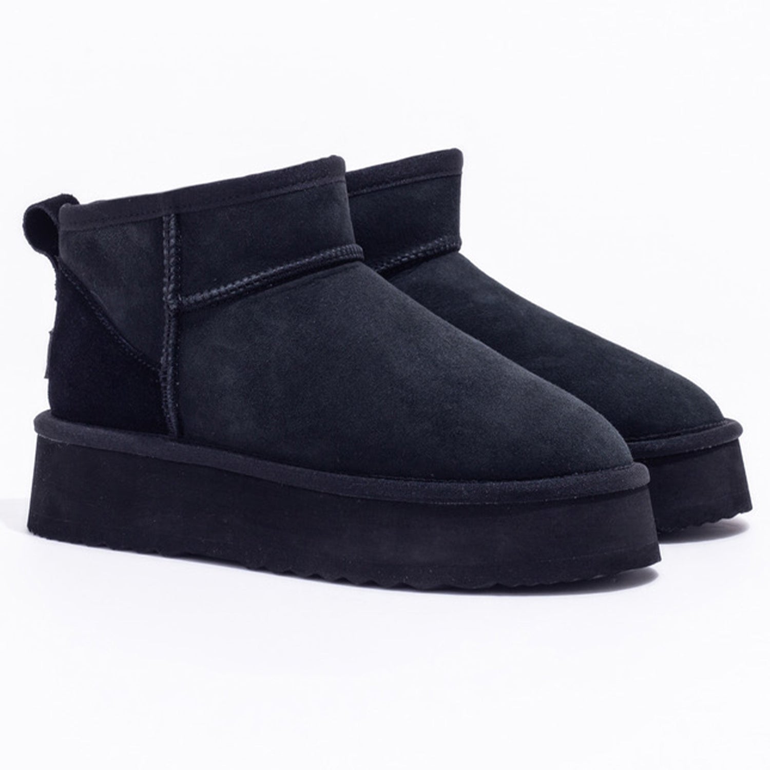Black Ultra Mini Platform UGG Boots by Auzland featuring a sleek design and thick platform sole.
