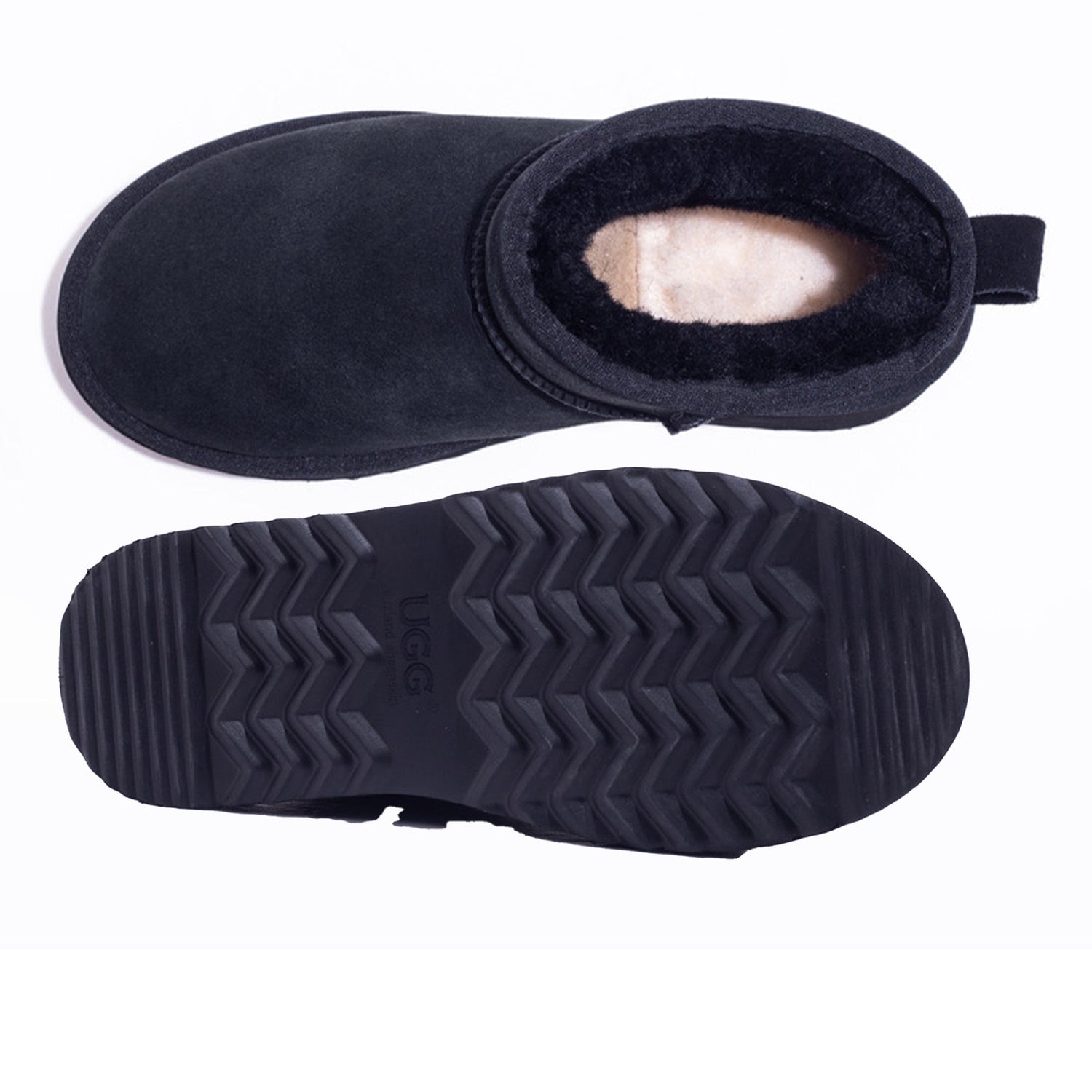 Black Ultra Mini Platform UGG Boots by Auzland featuring a sleek design and plush interior for stylish comfort.